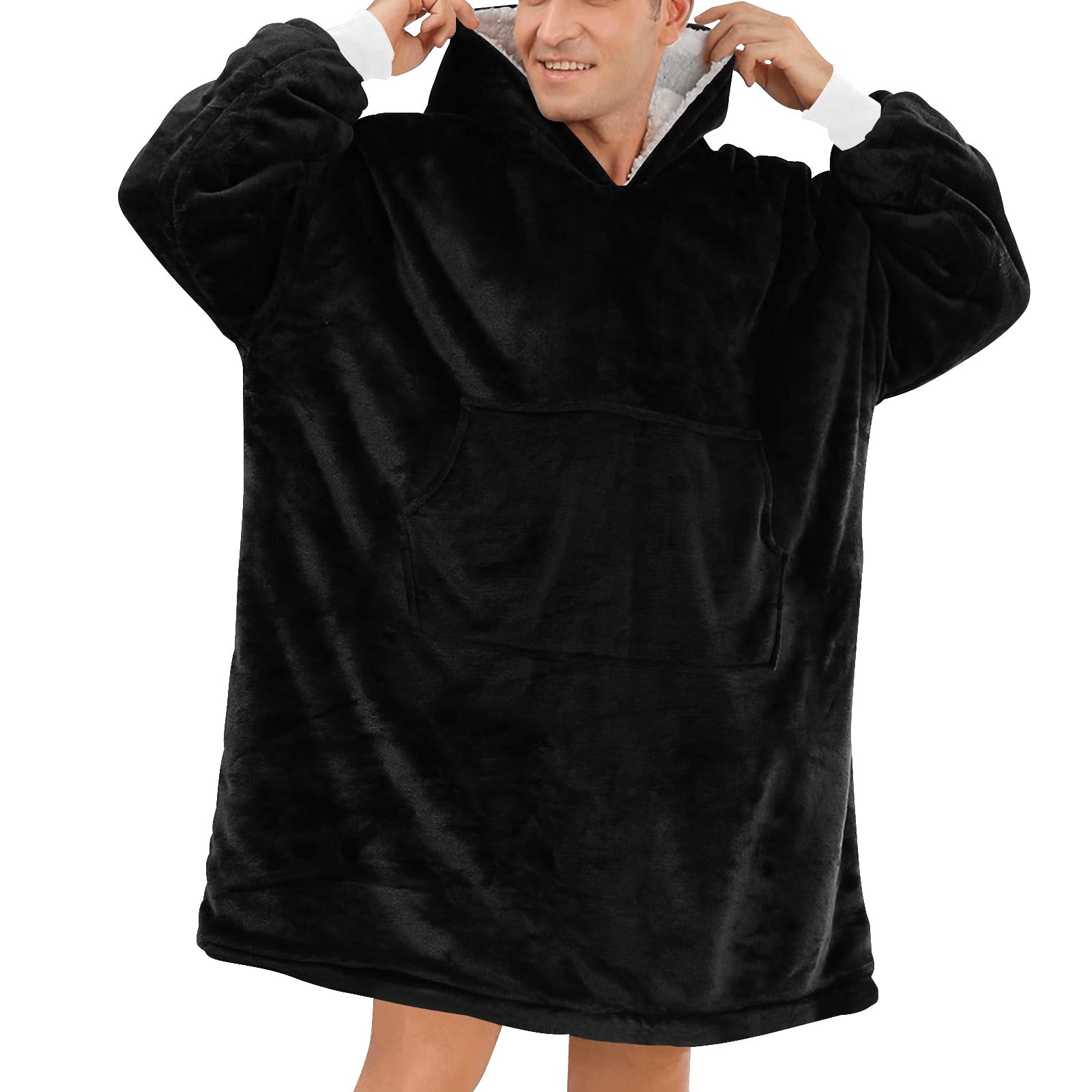 Men's Black Solid Blanket Hoodie