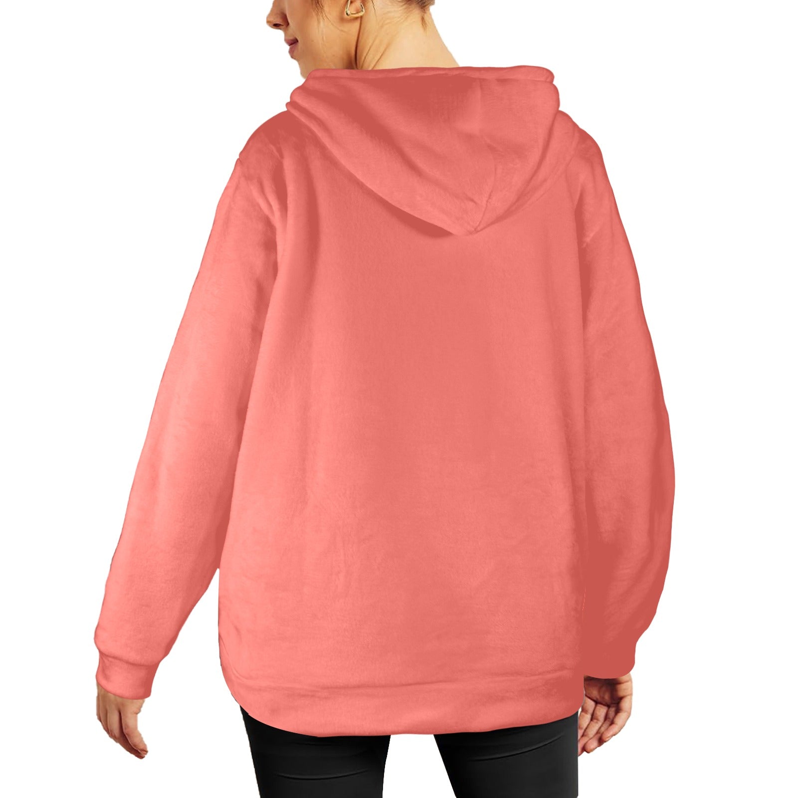 Women's Coral Pink Solid Flannel Hoodie