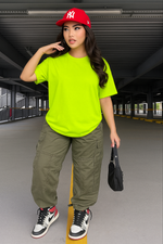 Women's Fluorescent Yellow Solid Oversized T-shirt