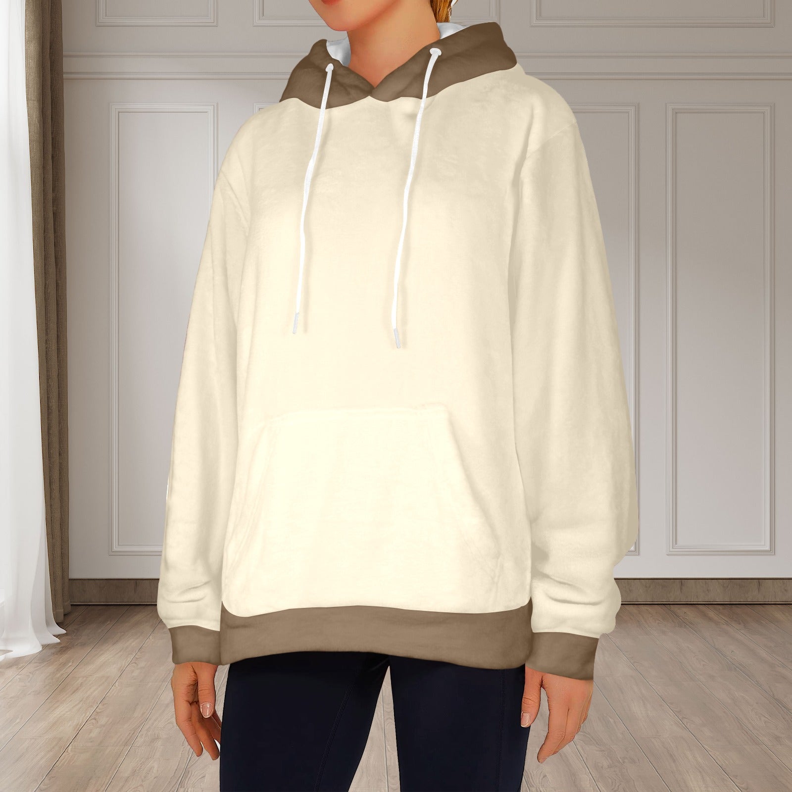 Women's Pearl Yellow & Brown Solid Flannel Hoodie