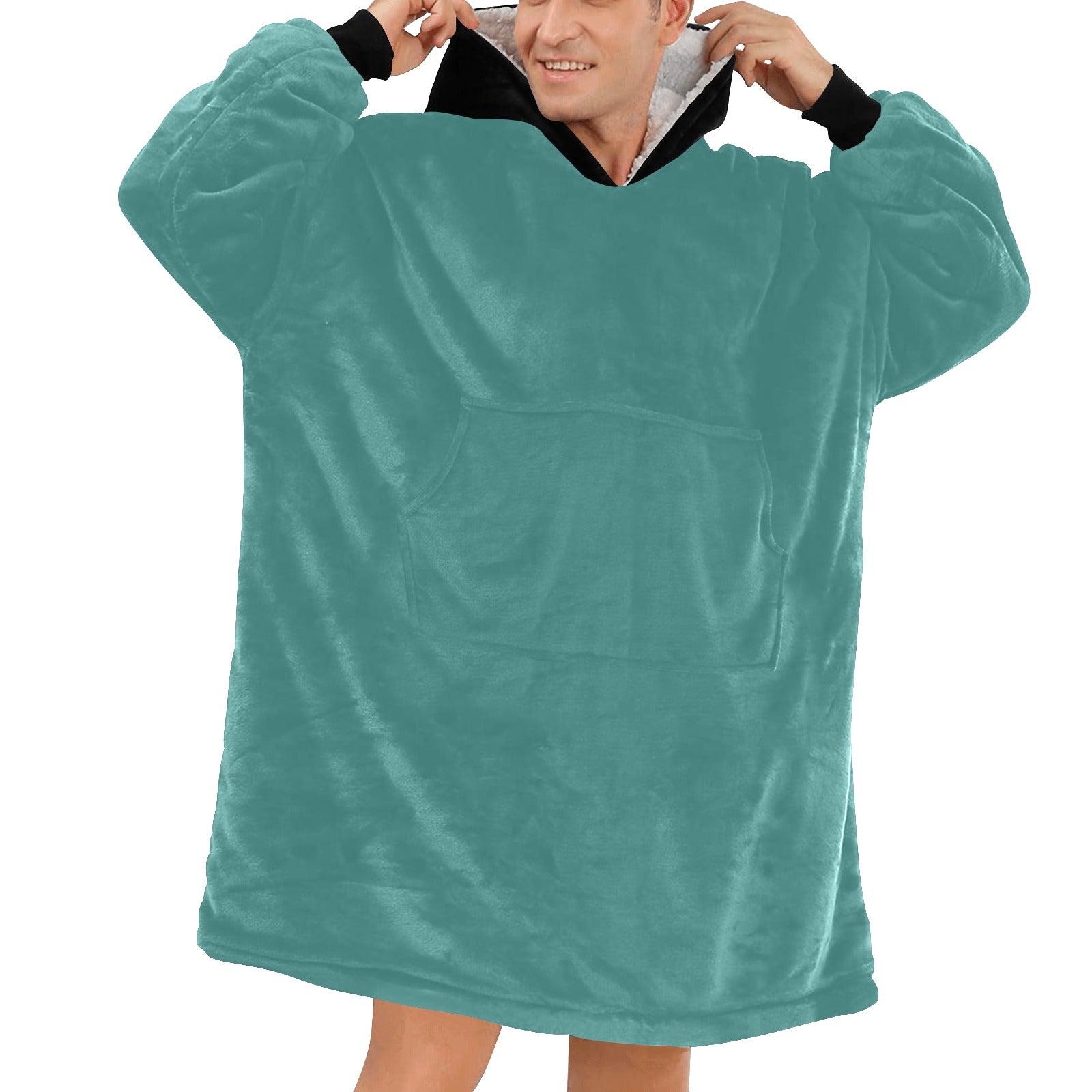 Men's Dark Cyan & Black Solid Blanket Hoodie