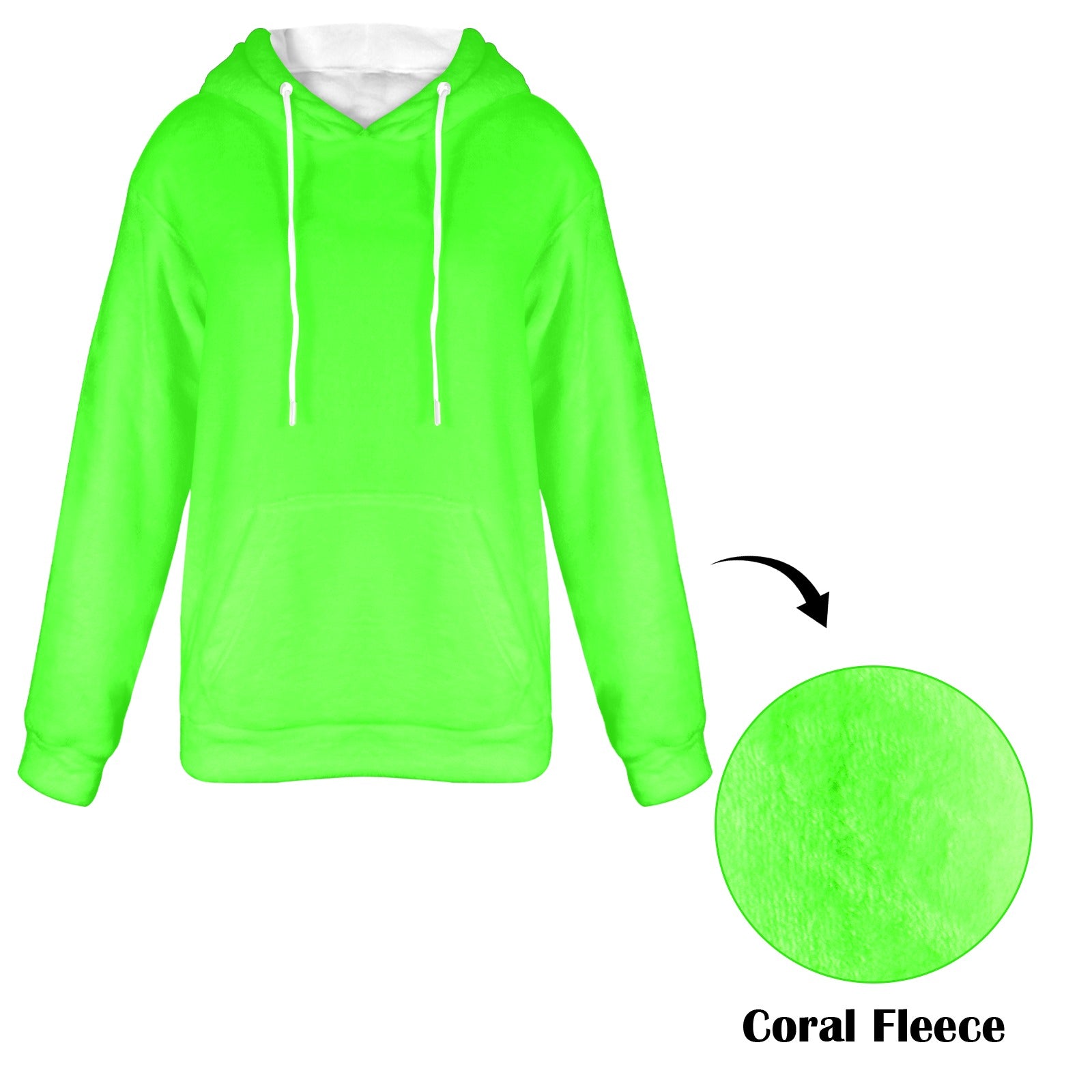 Women's Electric Green Solid Flannel Hoodie