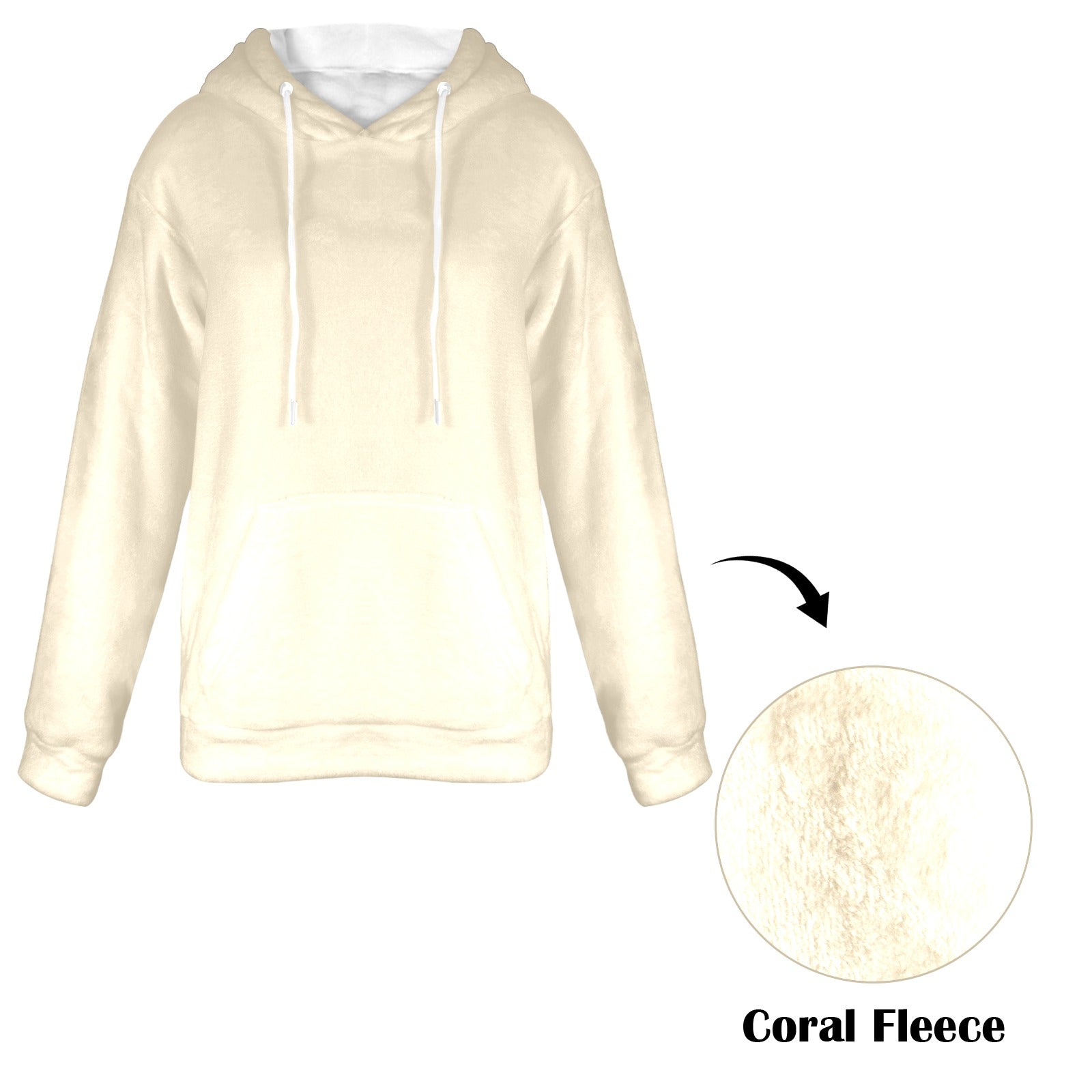 Women's Cream Solid Flannel Hoodie