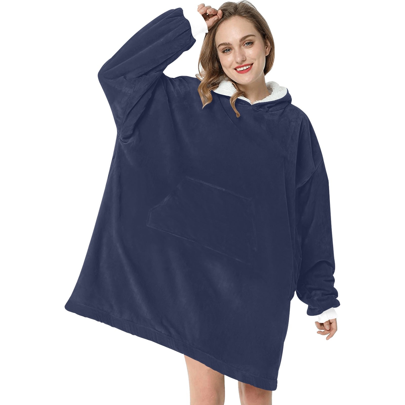 Women's Oxford Blue Solid Blanket Hoodie
