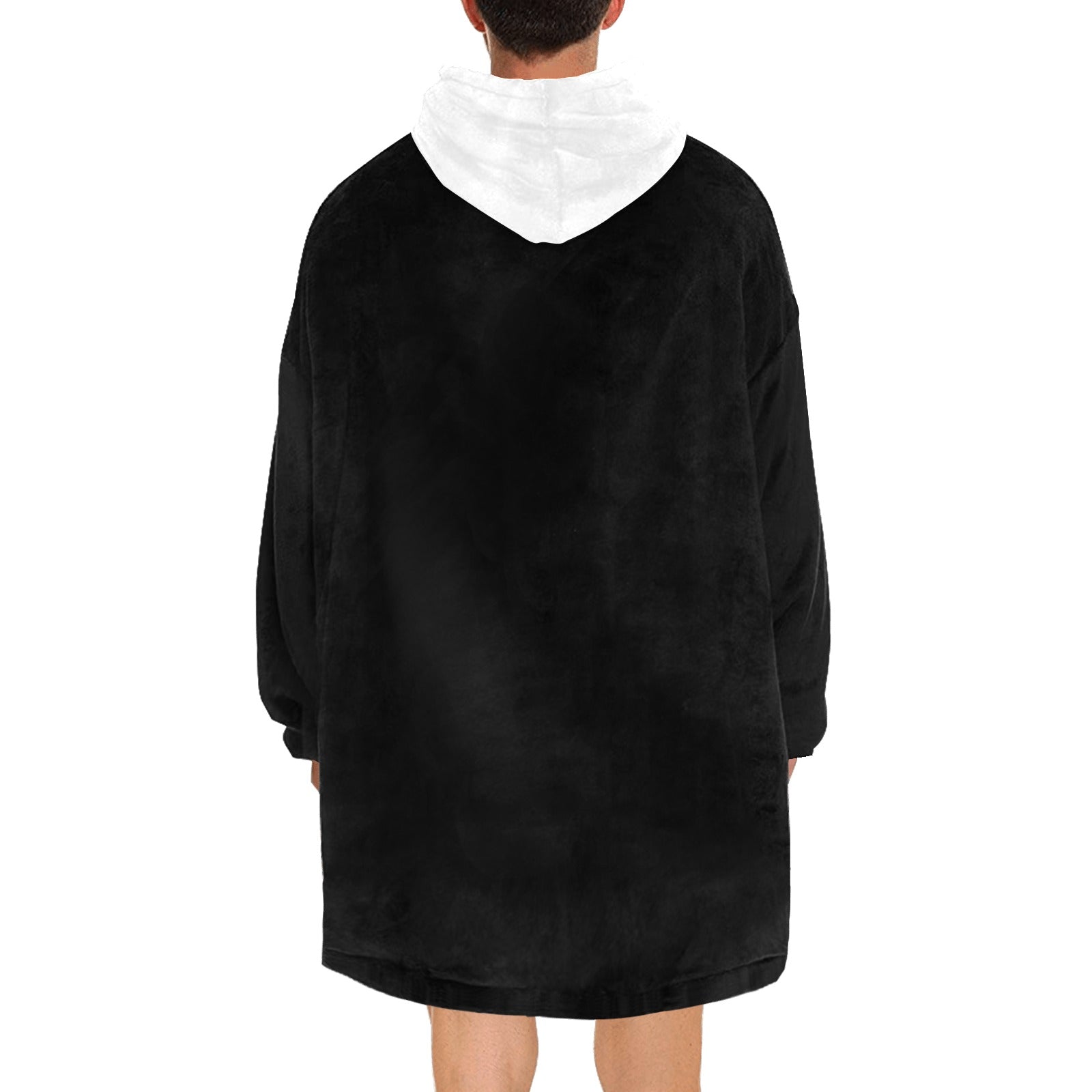 Men's Black & White Solid Blanket Hoodie