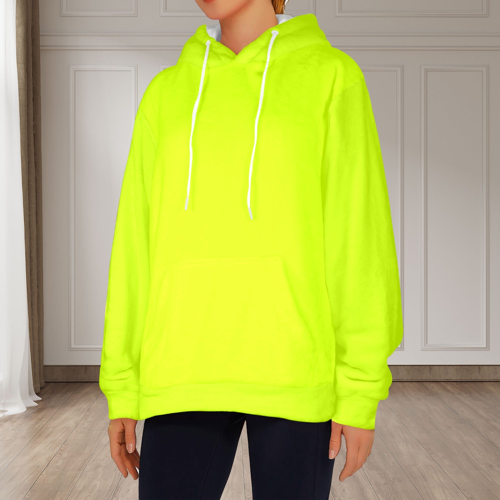Women's Fluorescent Yellow Solid Flannel Hoodie
