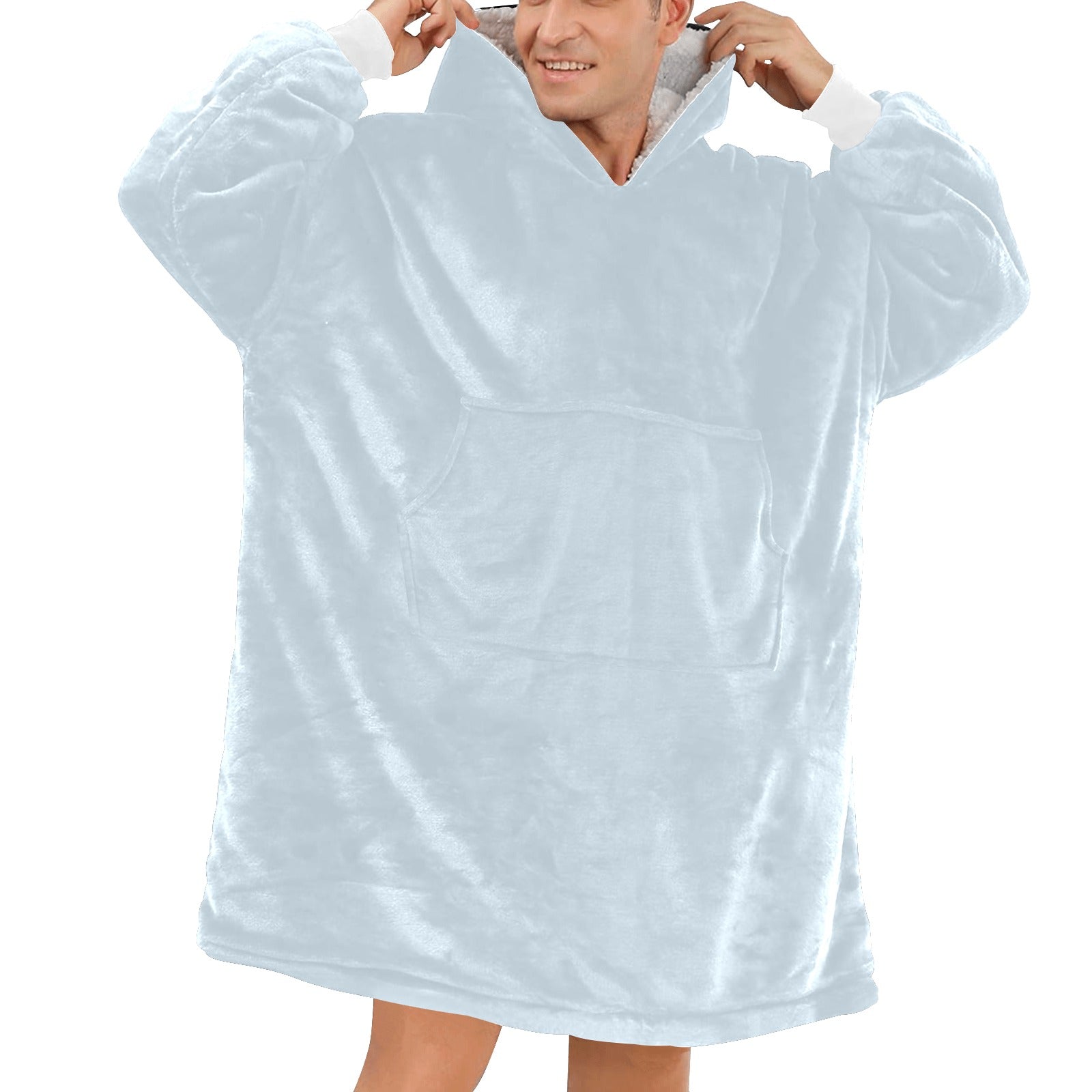 Men's Pale Aqua Blue Solid Blanket Hoodie