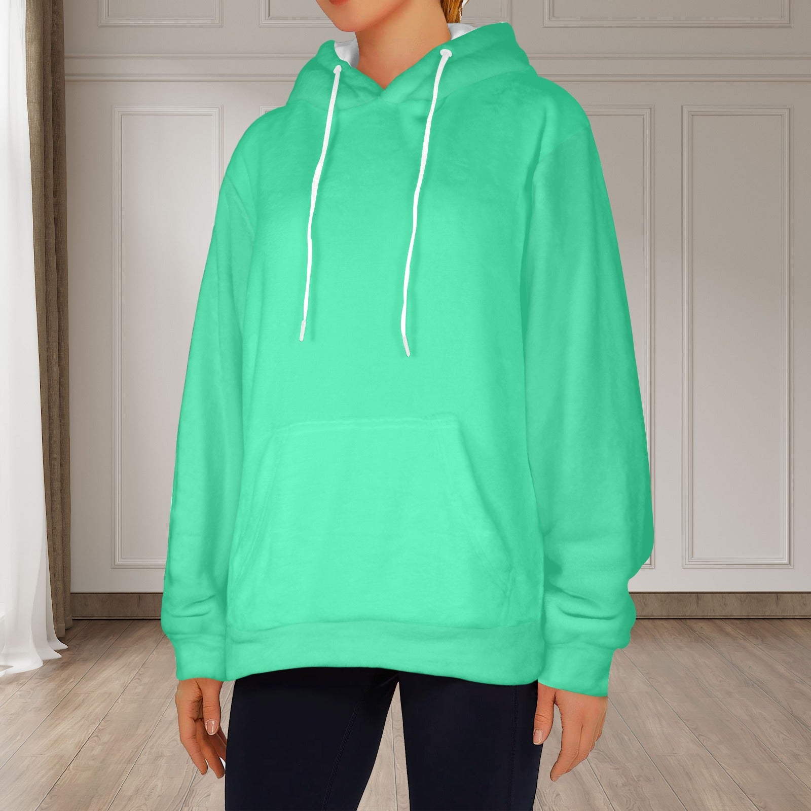 Women's Medium Spring Green Solid Flannel Hoodie