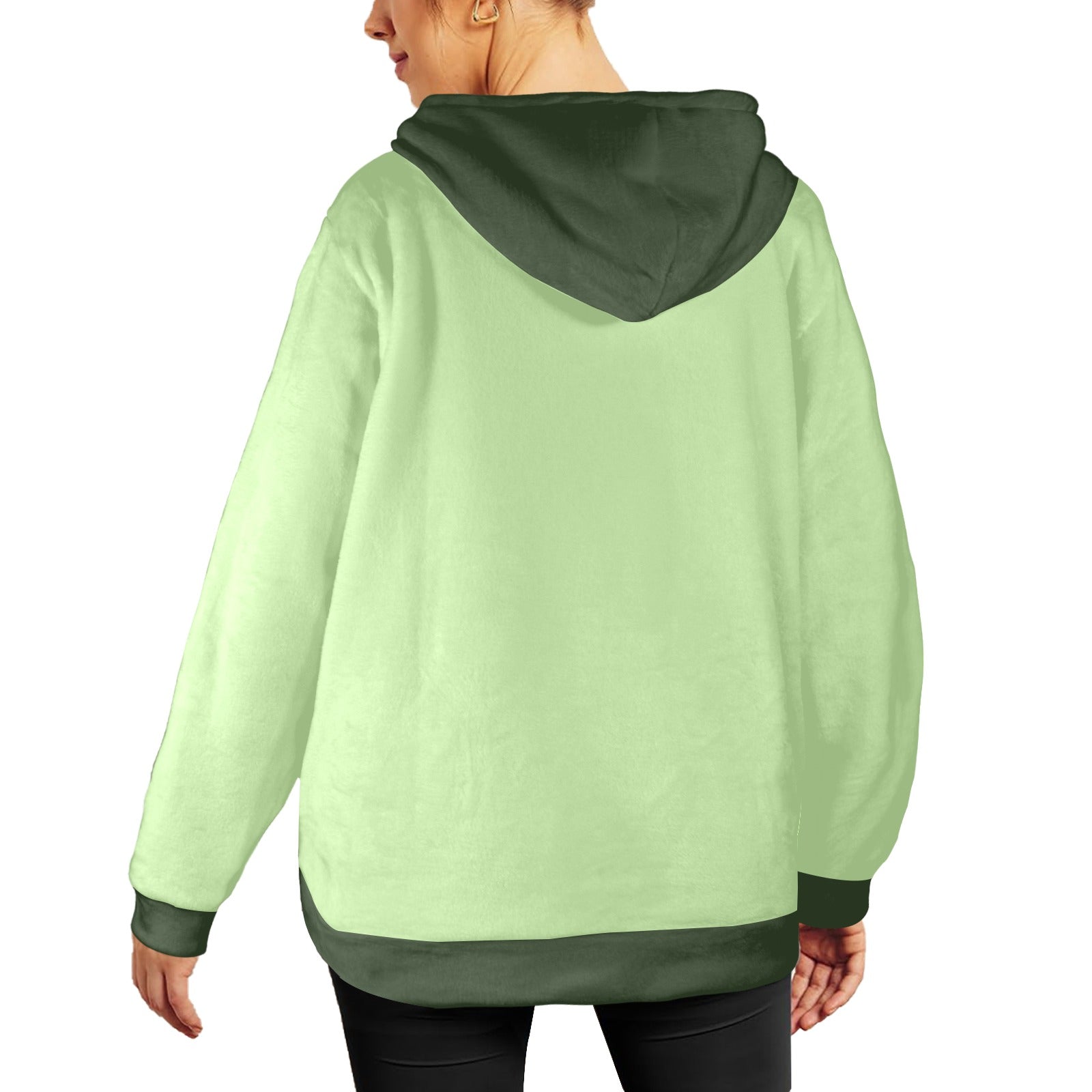 Women's Moss Green & Rifle Green Solid Flannel Hoodie