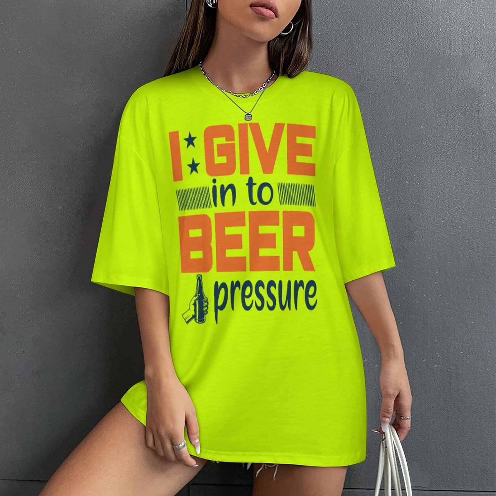 Women's Beer Pressure Typography Oversized T-shirt