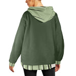 Women's Grey Asparagus Green Solid Flannel Hoodie