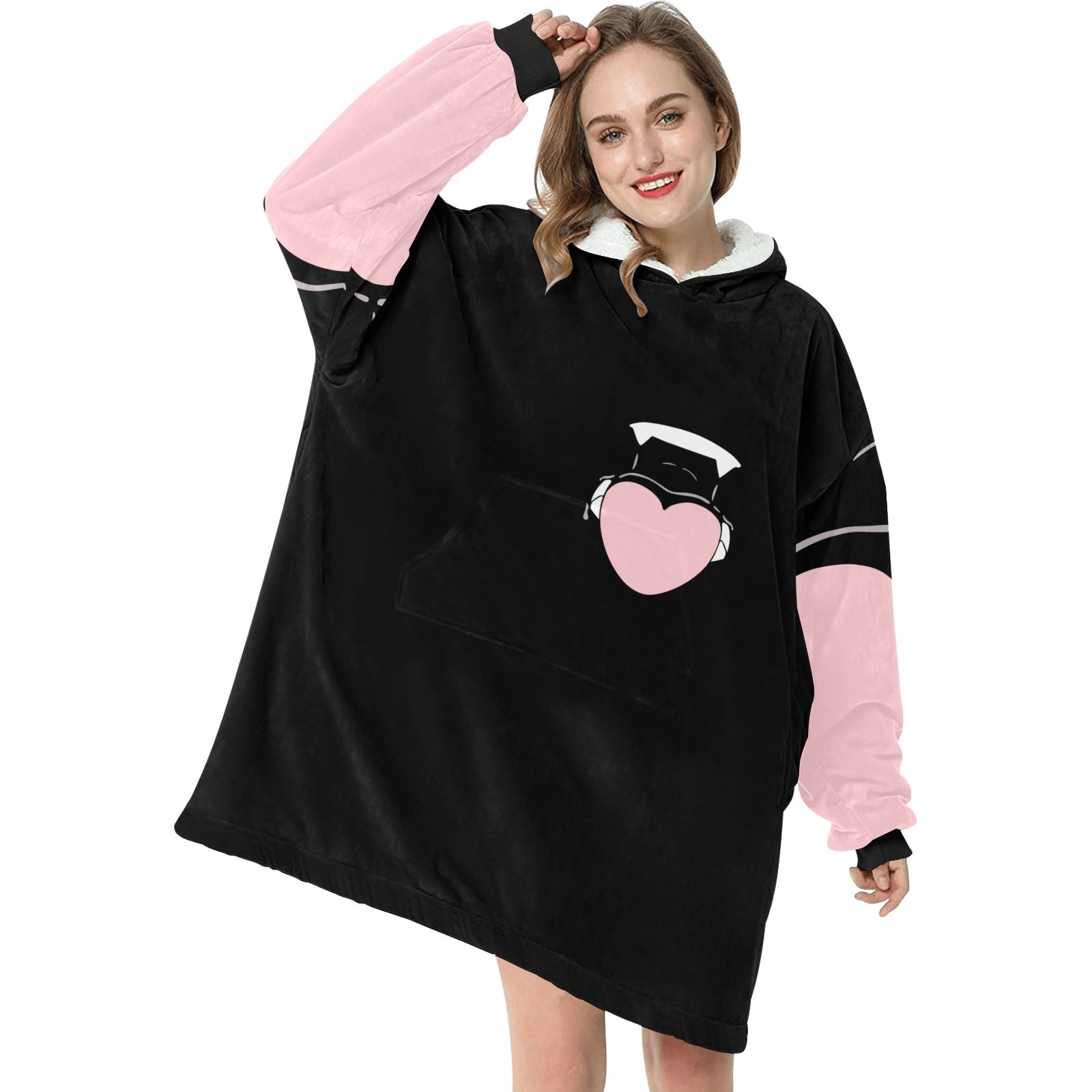 Women's Pink Heart Solid Blanket Hoodie