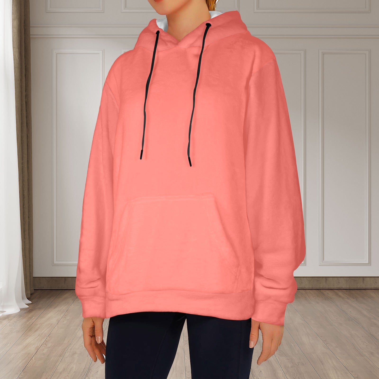 Women's Coral Pink Solid Flannel Hoodie