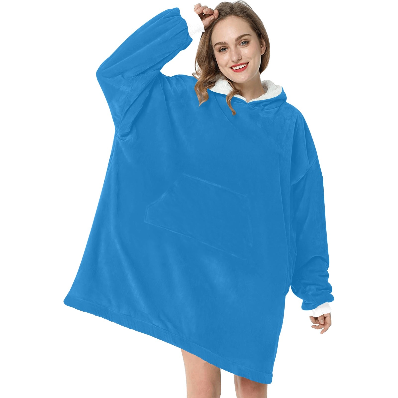 Women's Steel Blue Solid Blanket Hoodie