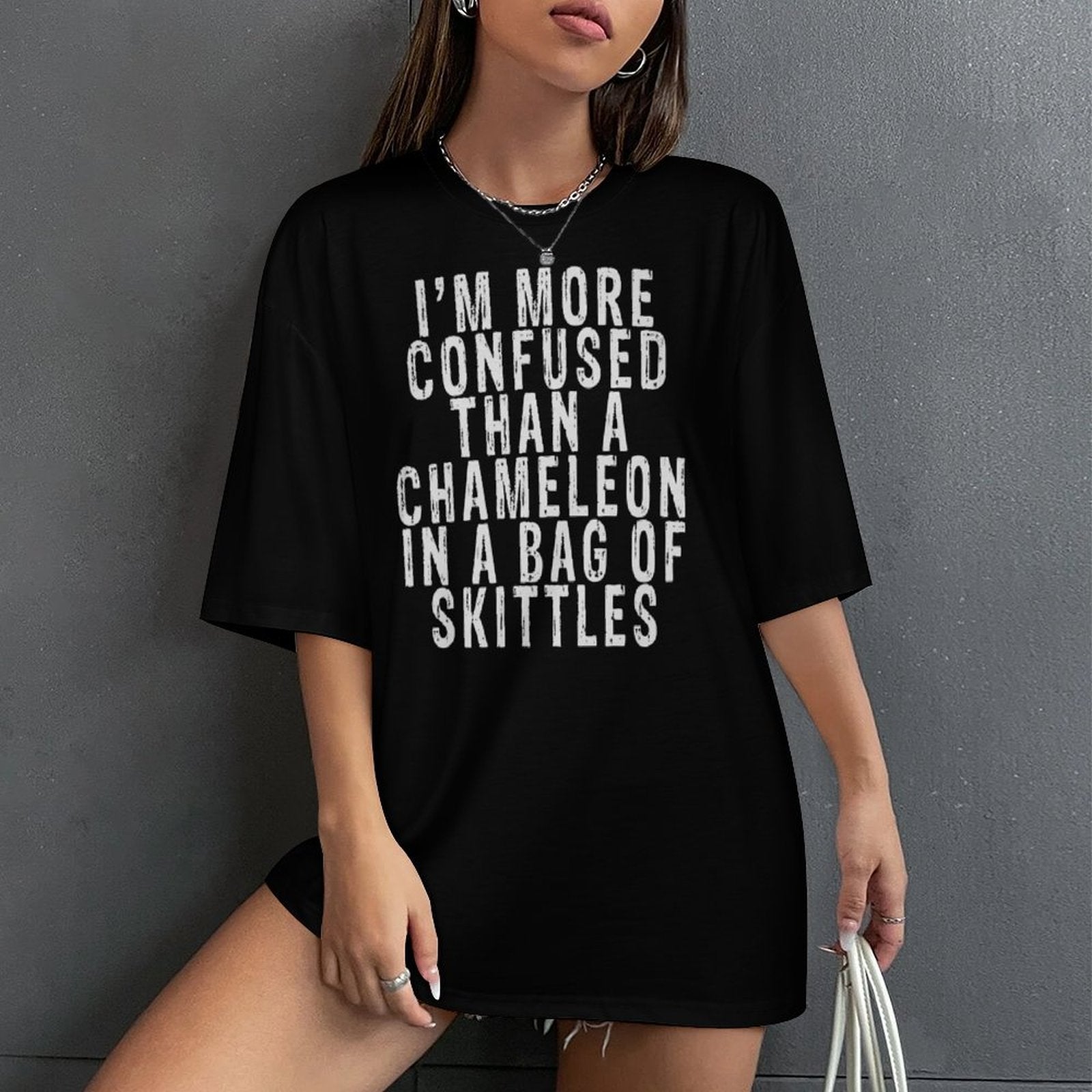 Women's Confused Me Typography Oversized T-shirt
