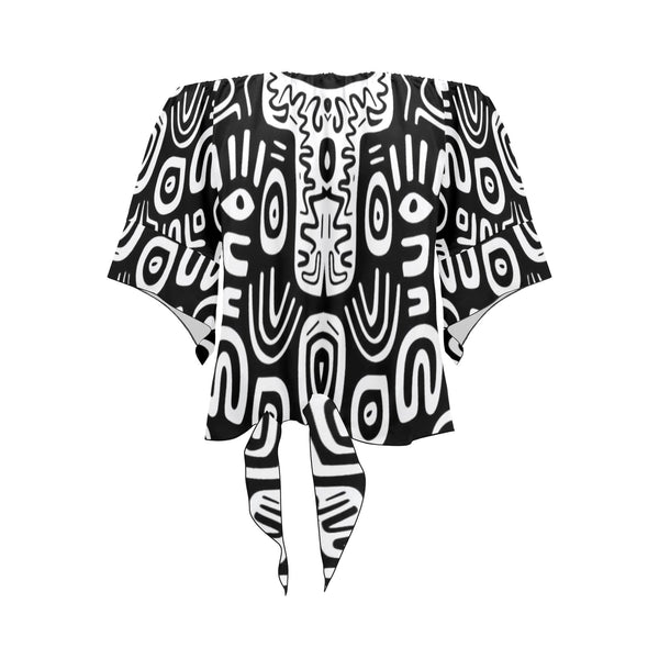 トップス INDIA PRINT TURN OVER BLOUSE Women's Tribal Art Acid & Punk Shoulder Knot Front Blouse Top