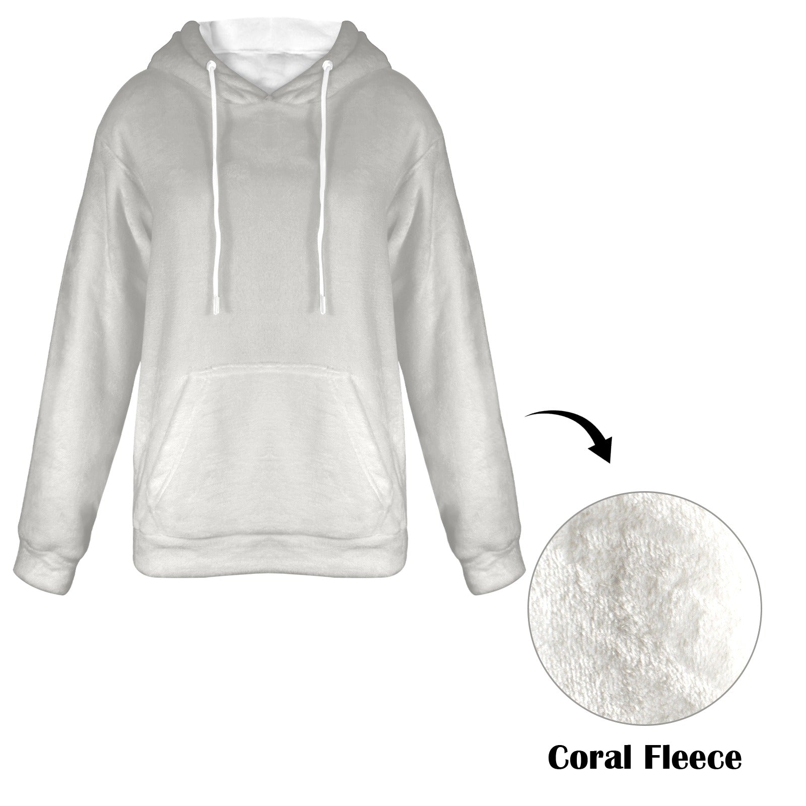 Women's Light Grey Solid Flannel Hoodie
