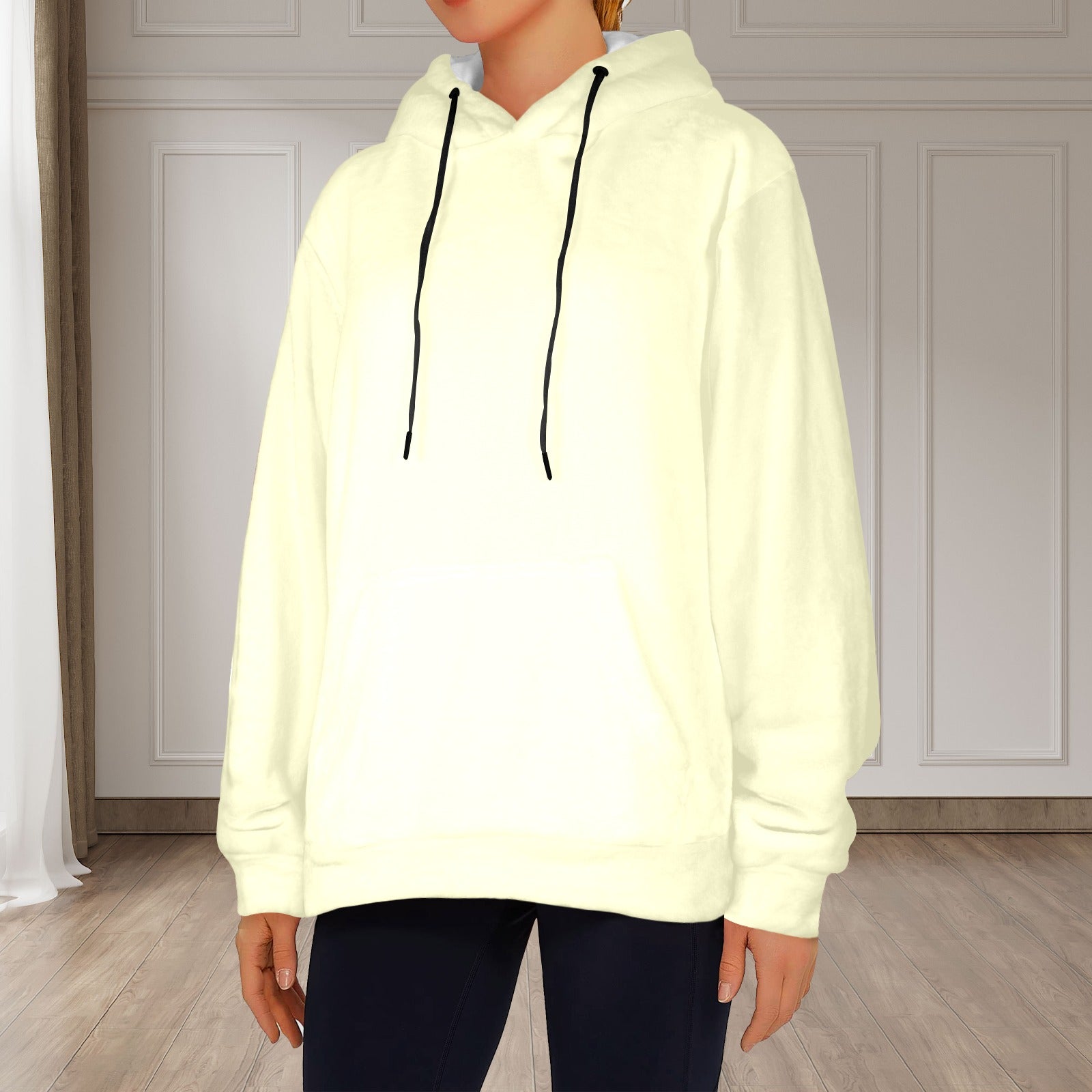 Women's Light Goldenrod Yellow Solid Flannel Hoodie