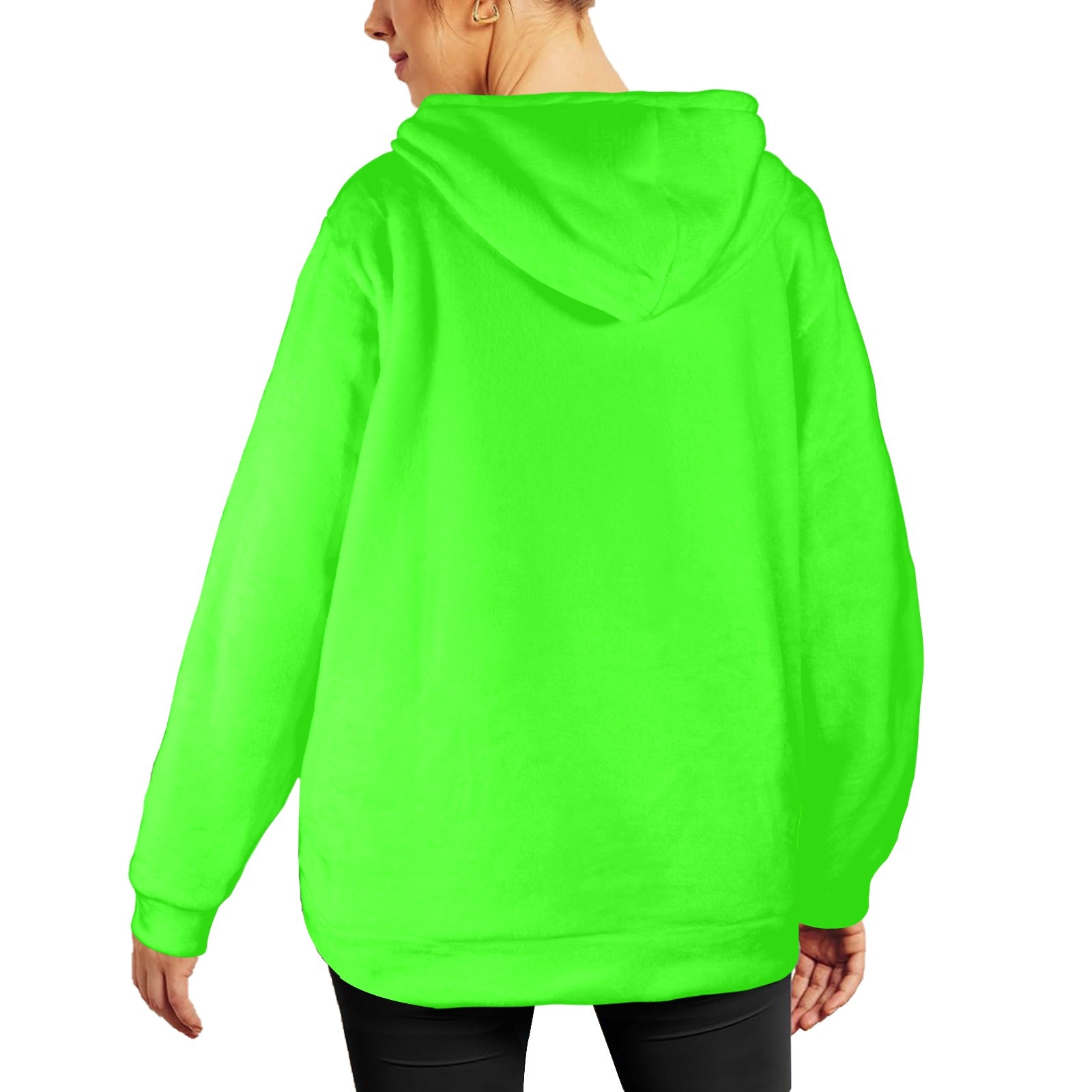 Women's Electric Green Solid Flannel Hoodie
