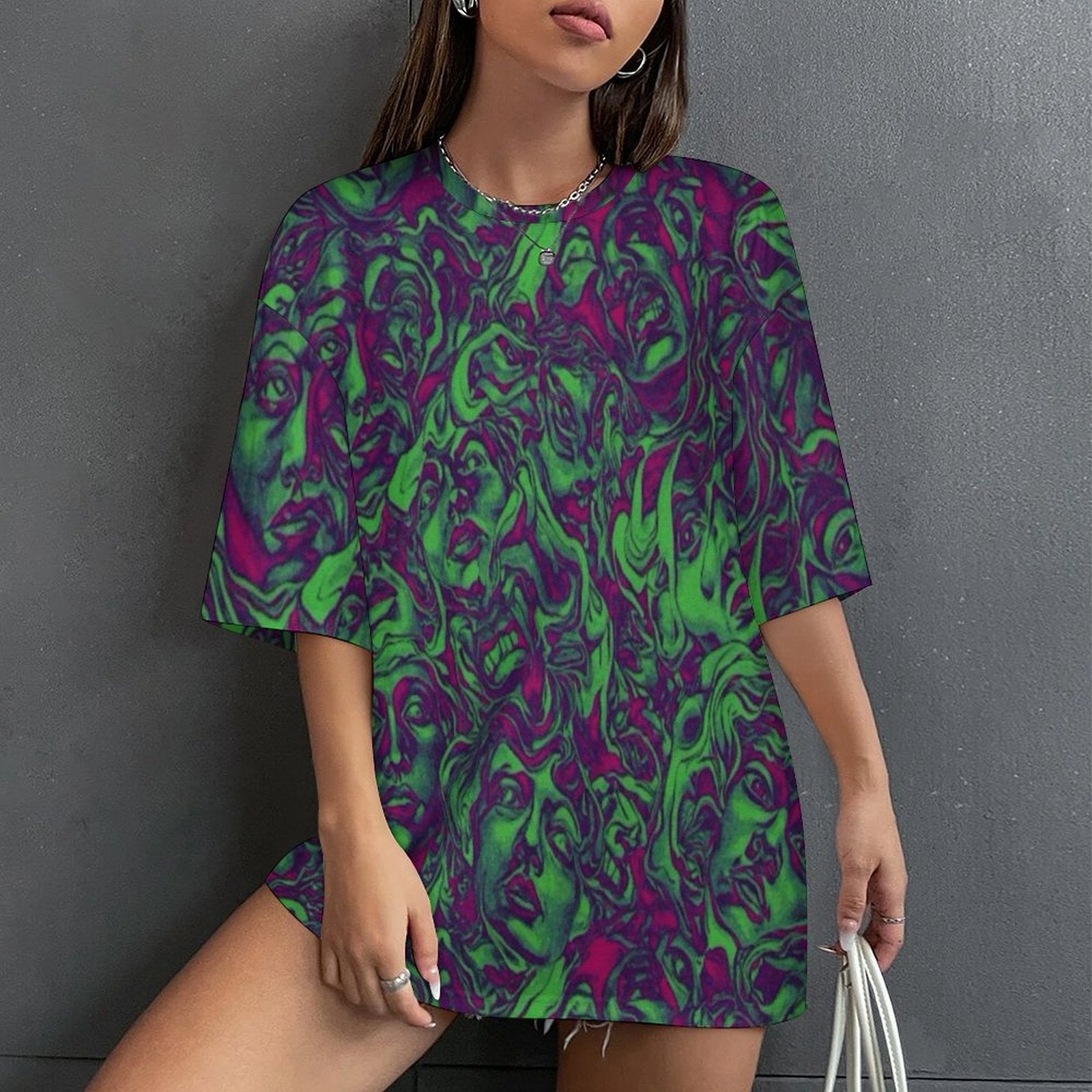 Women's Psychedelic Faces Acid & Punk Oversized T-shirt