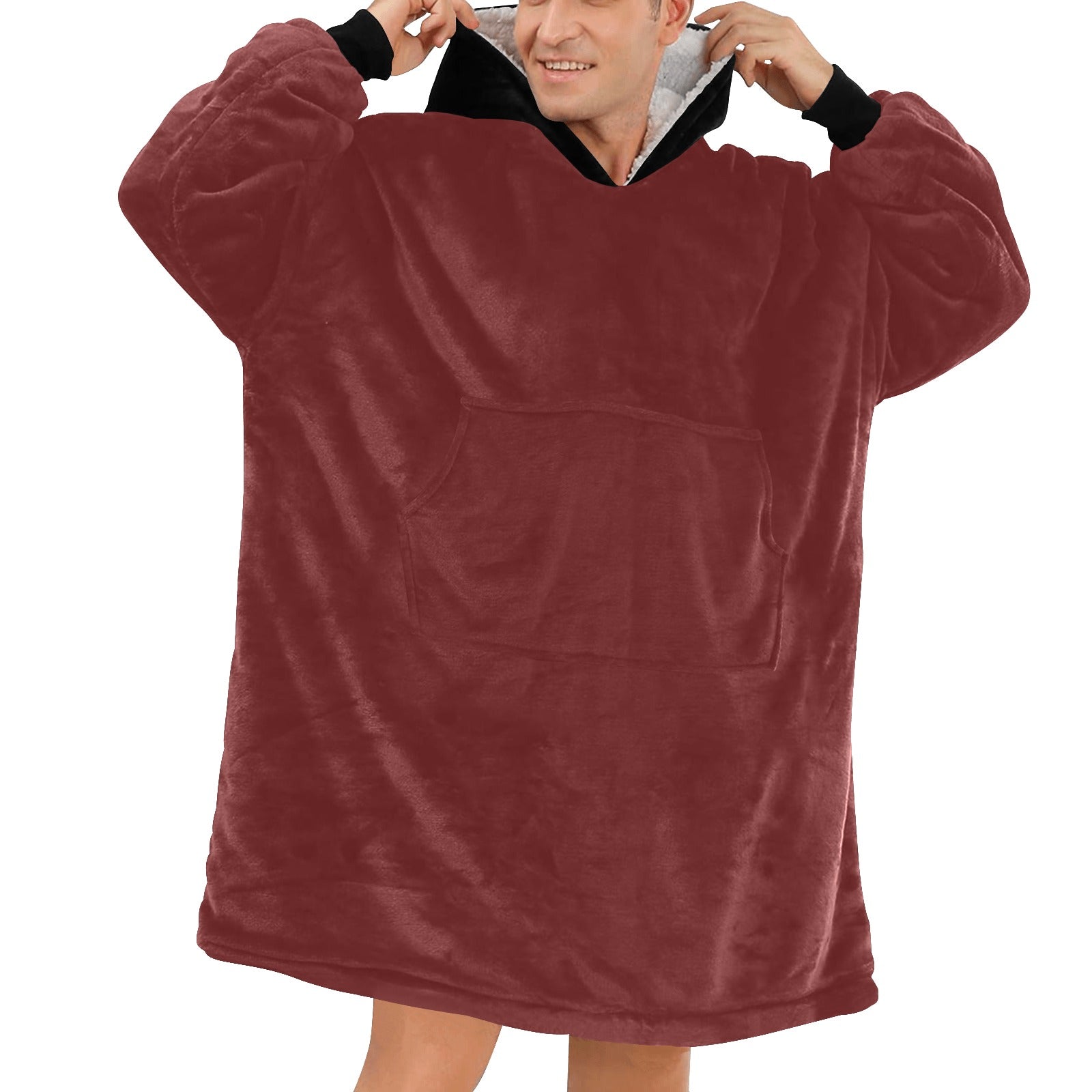 Men's Wine & Black Solid Blanket Hoodie