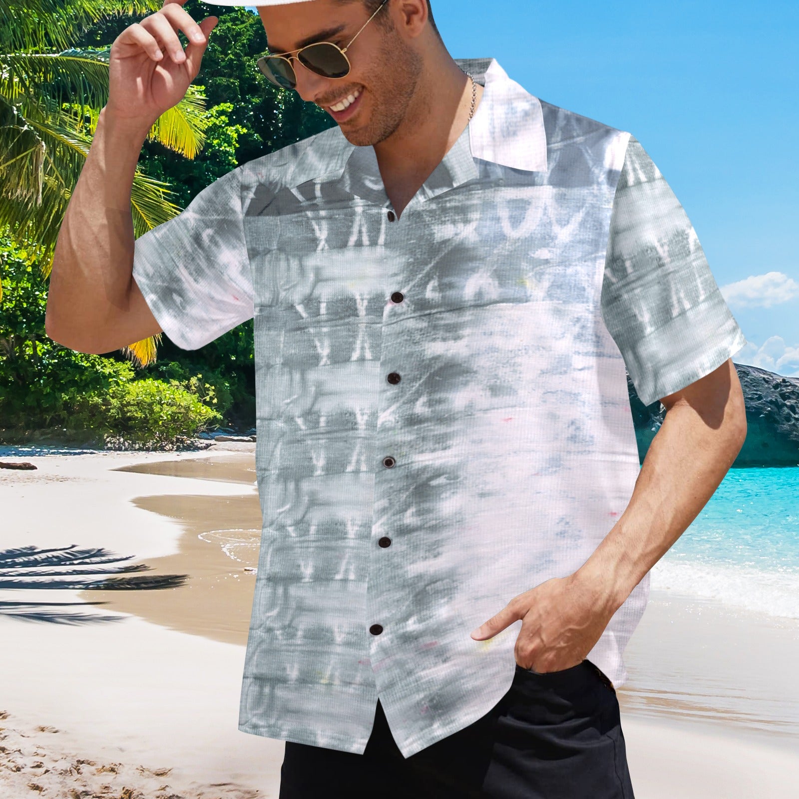 Men's Gray Tie-Dye Abstract Half Sleeve Shirt