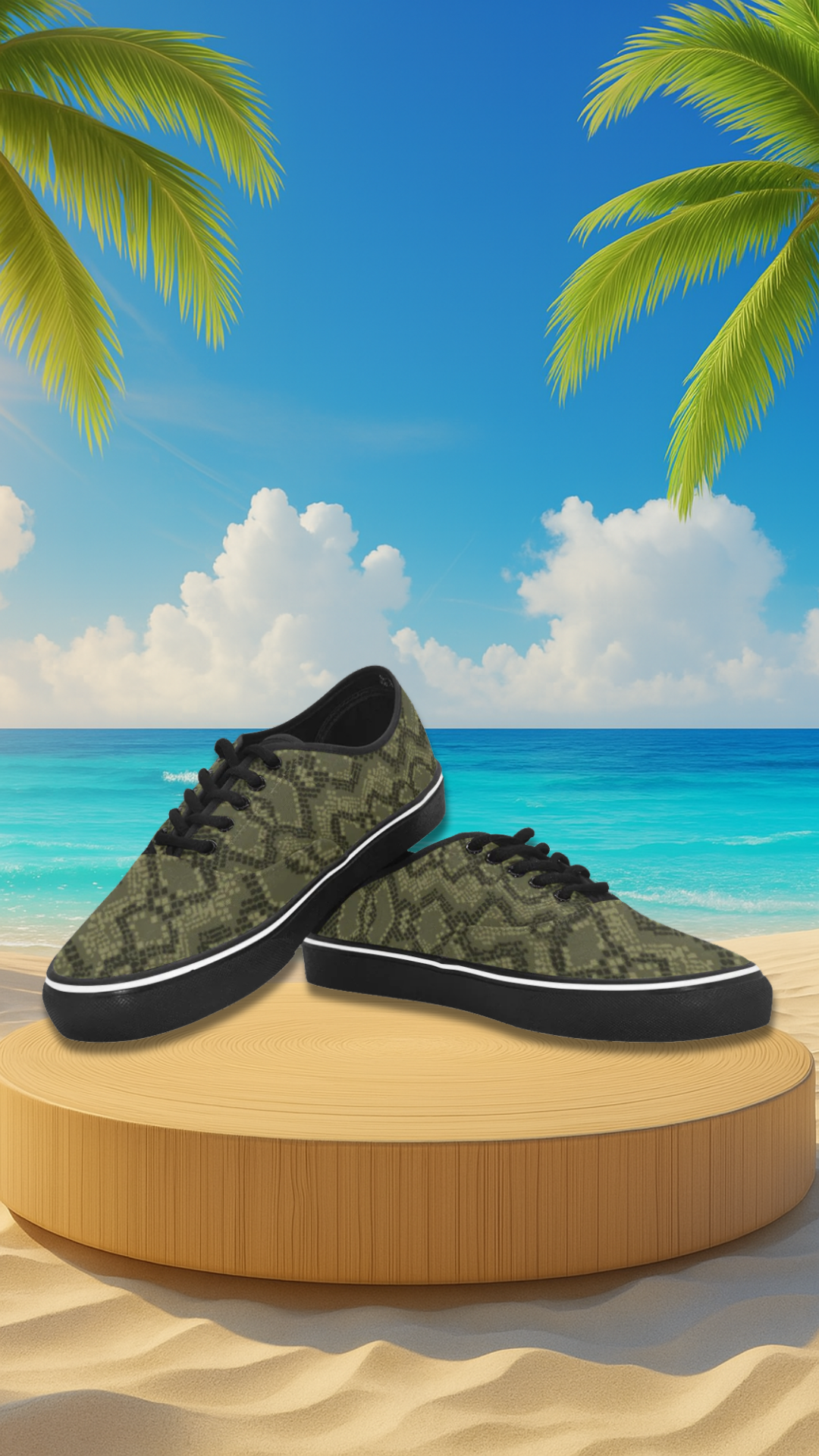 Women's Olive Snake Print Low Top Canvas Shoes