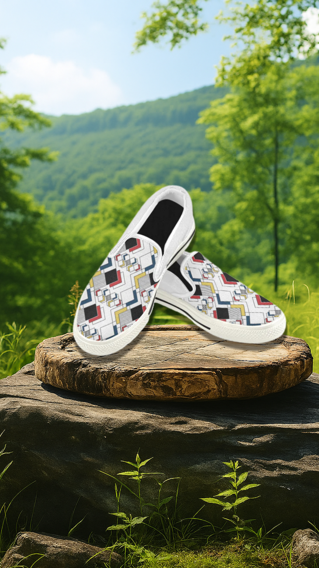 Women's Clashing Cubes Geometrical Print Slip-on Canvas Shoes