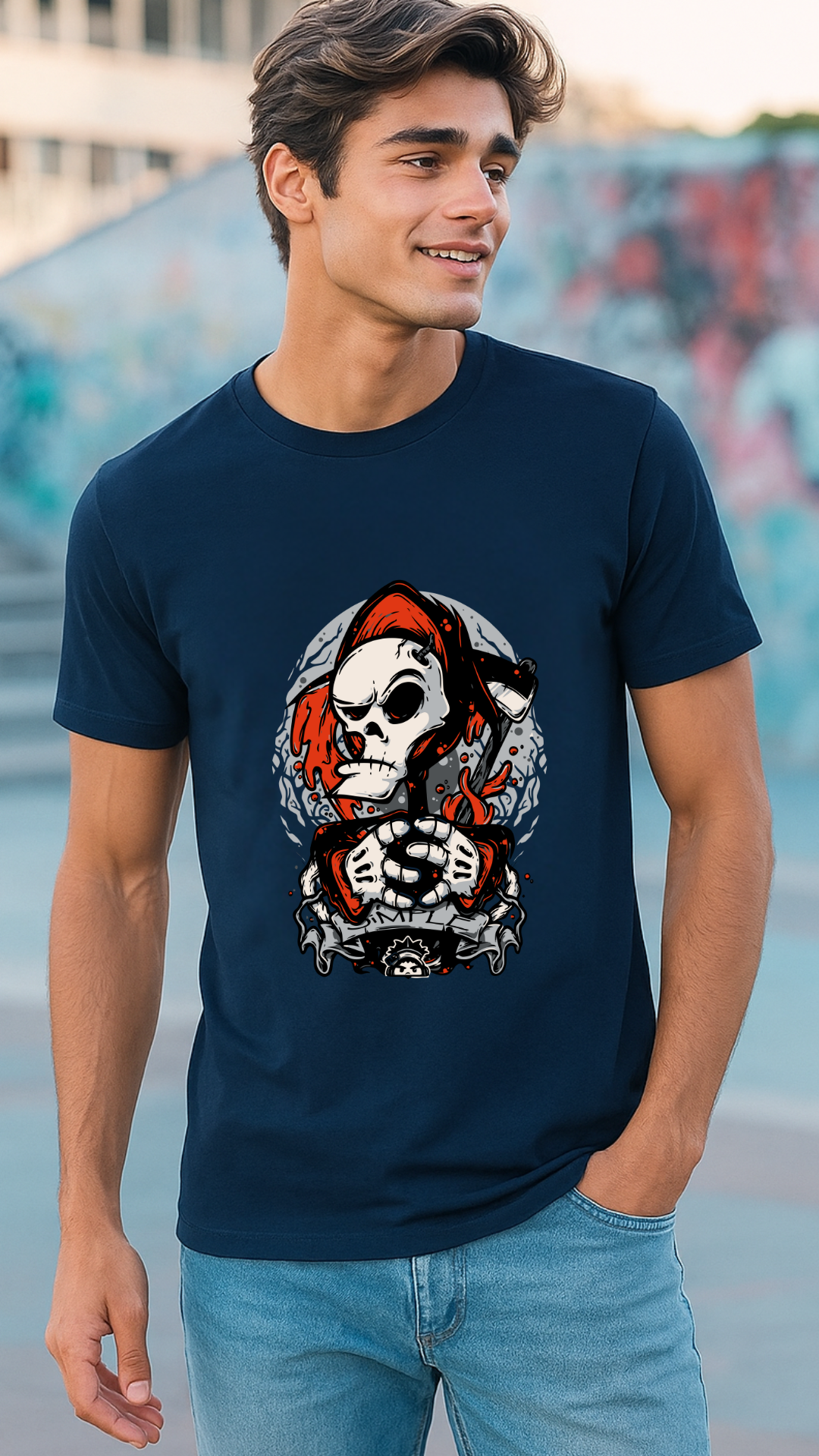 Men's Drip Skull Streetwear Classic Fit T-shirt