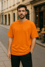 Men's Light Safety Orange Solid Oversized T-shirt