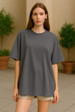 Women's Trolley Grey Solid Oversized T-shirt