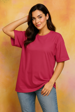 Women's Raspberry Rose Turquoise Solid Oversized T-shirt