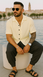 Men's Beige Solid Half Sleeve Shirt