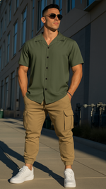 Men's Gray Asparagus Solid Half Sleeve Shirt