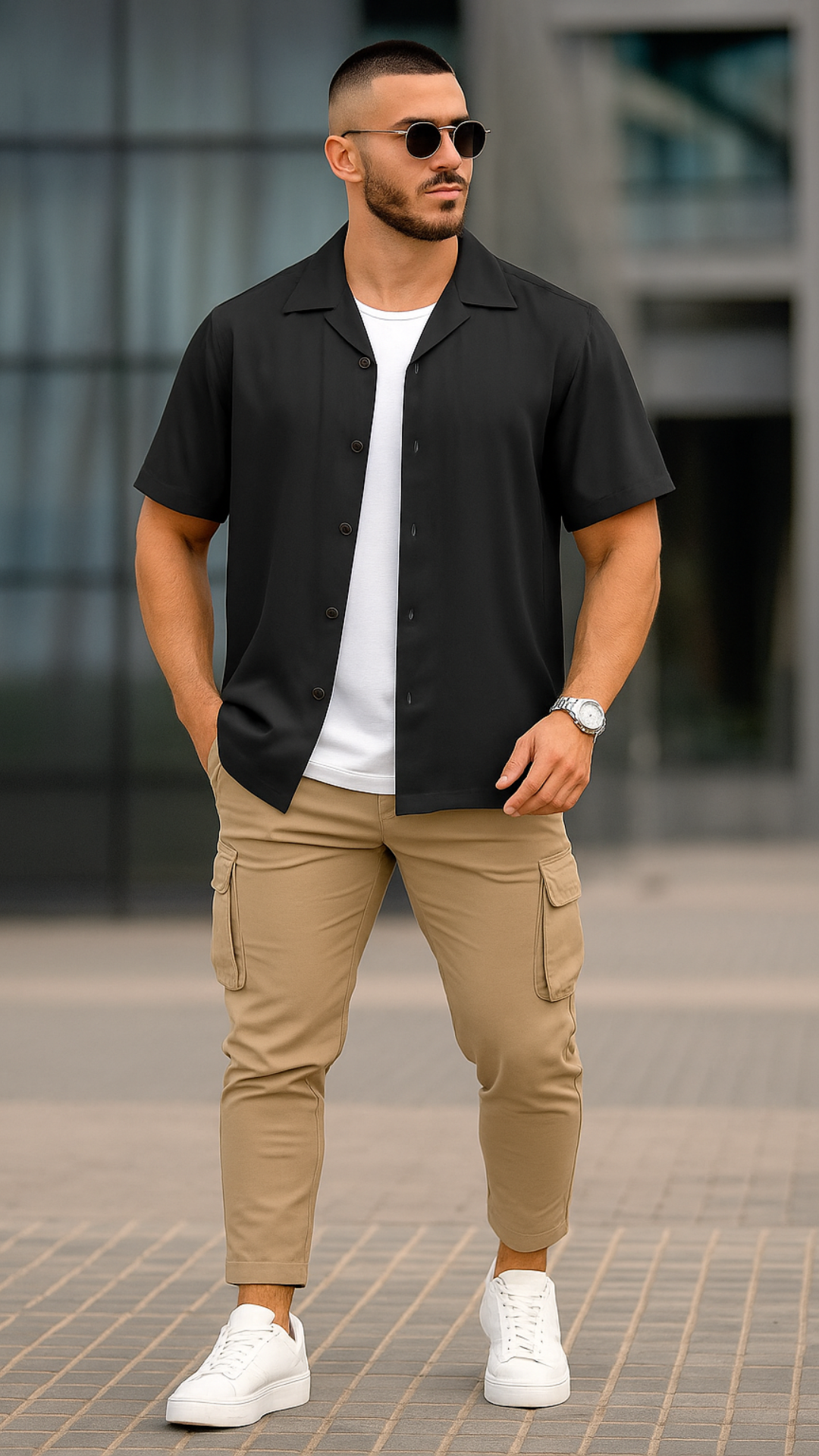 Men's Black Solid Half Sleeve Shirt