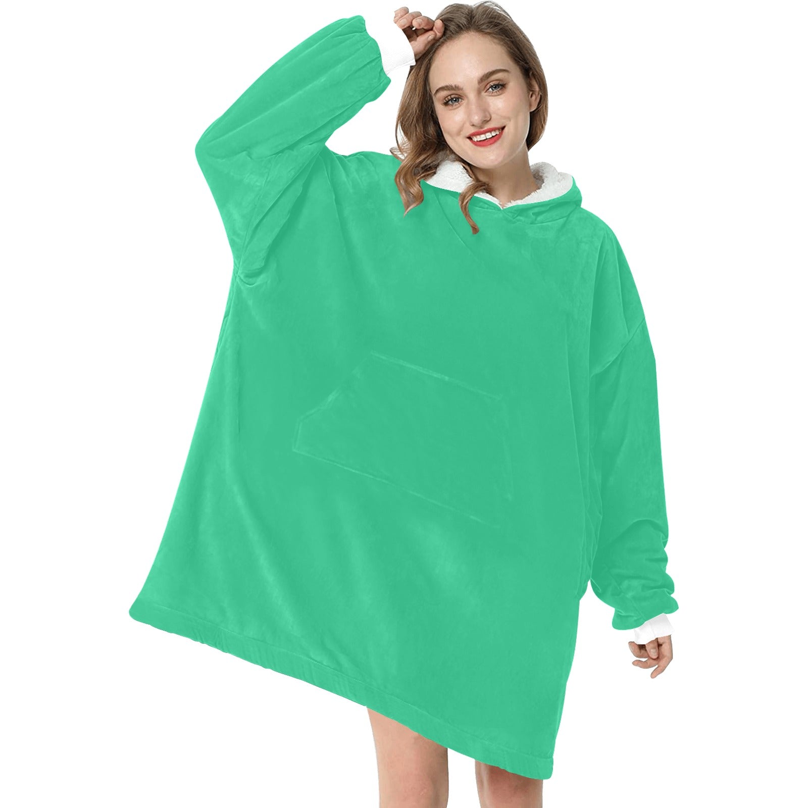 Women's Medium Spring Green Solid Blanket Hoodie