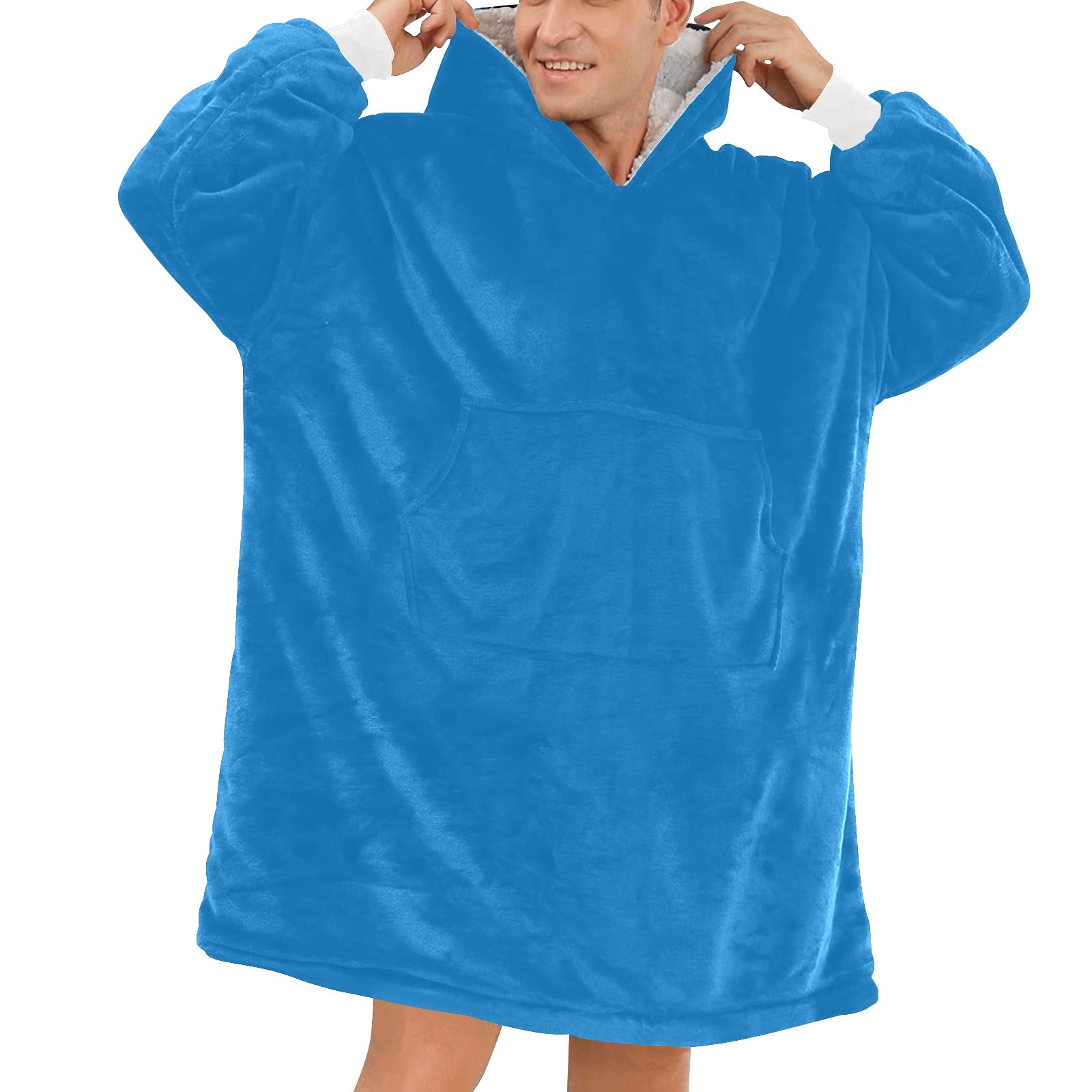 Men's Ocean Blue Solid Blanket Hoodie