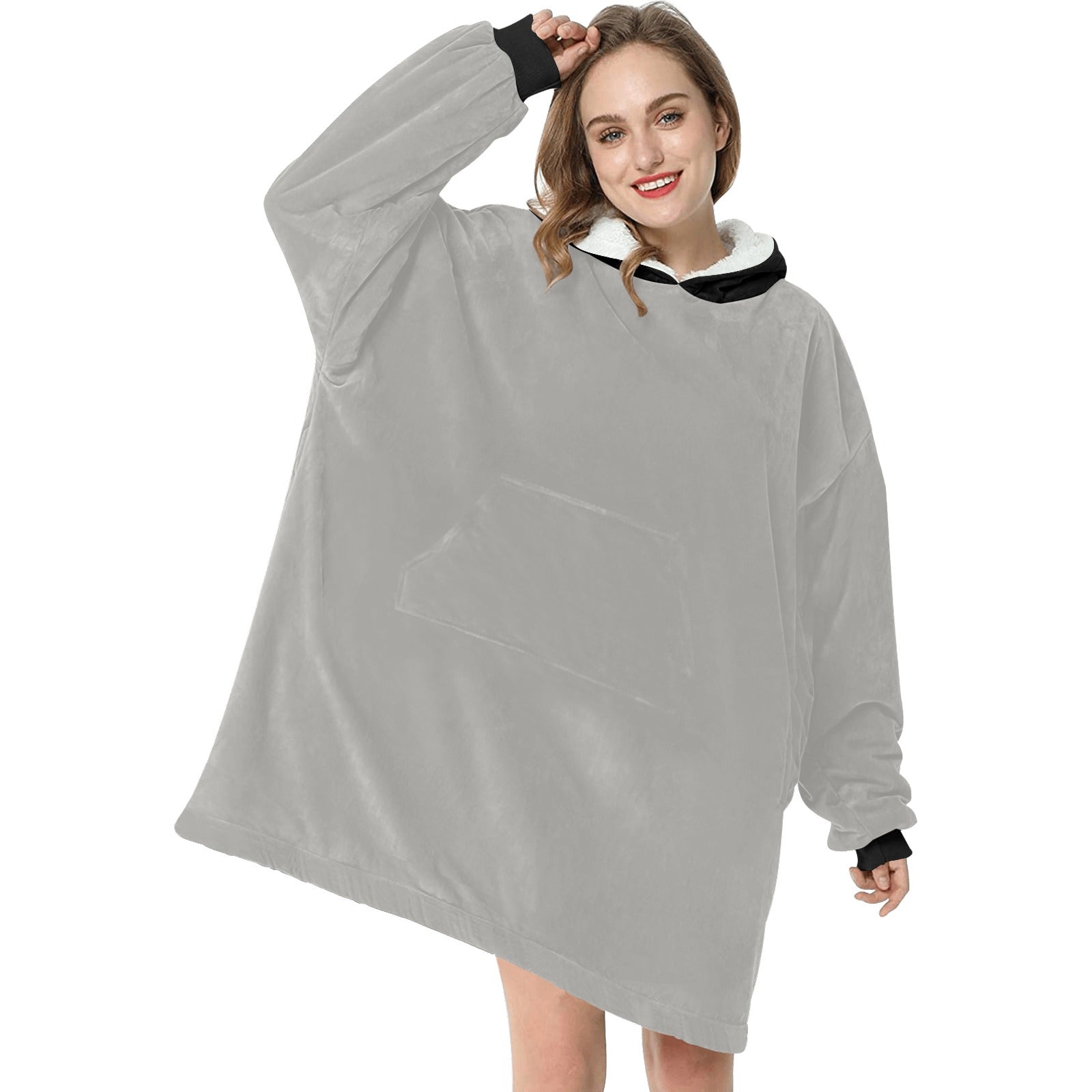 Women's Light Grey Solid Blanket Hoodie