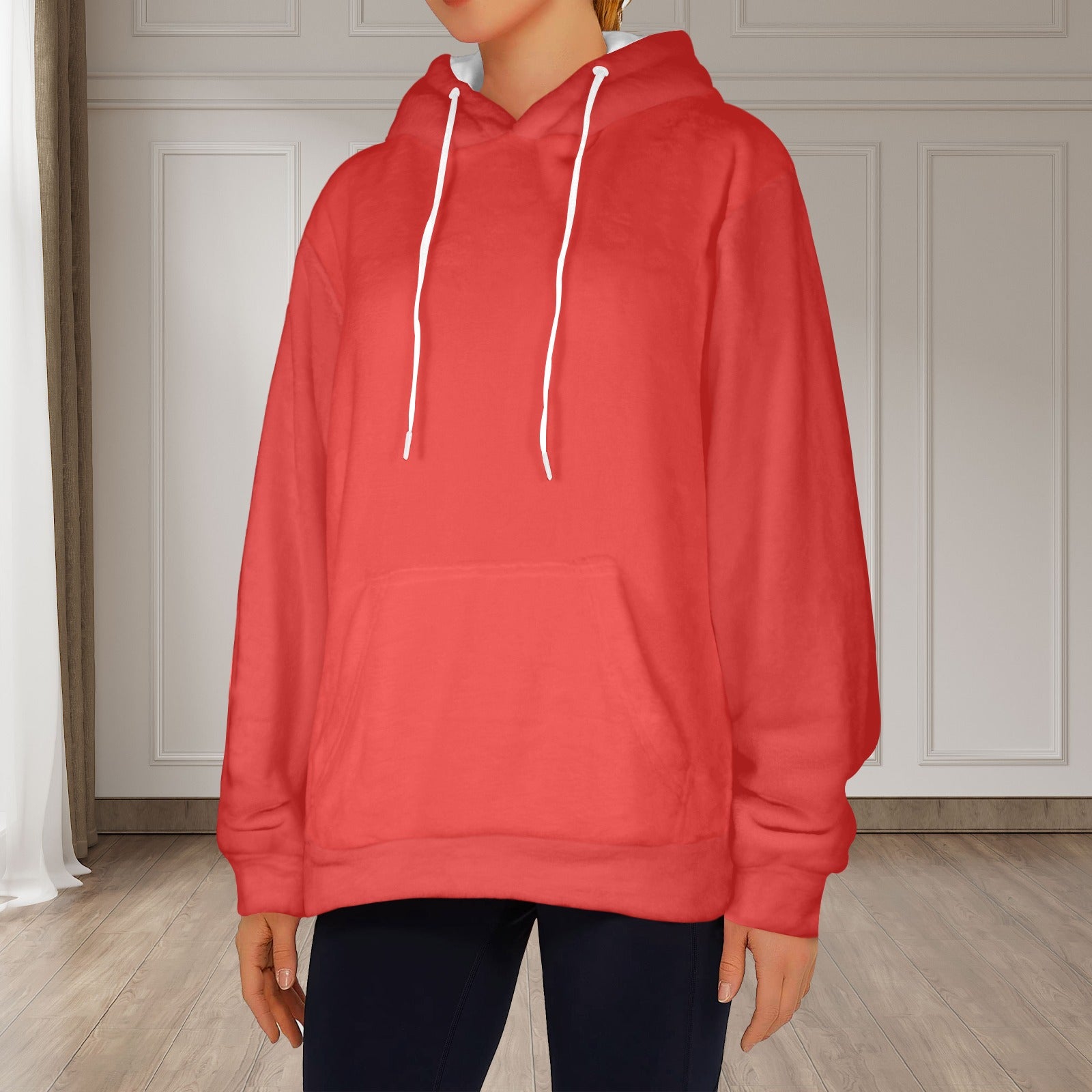 Women's Red Solid Flannel Hoodie