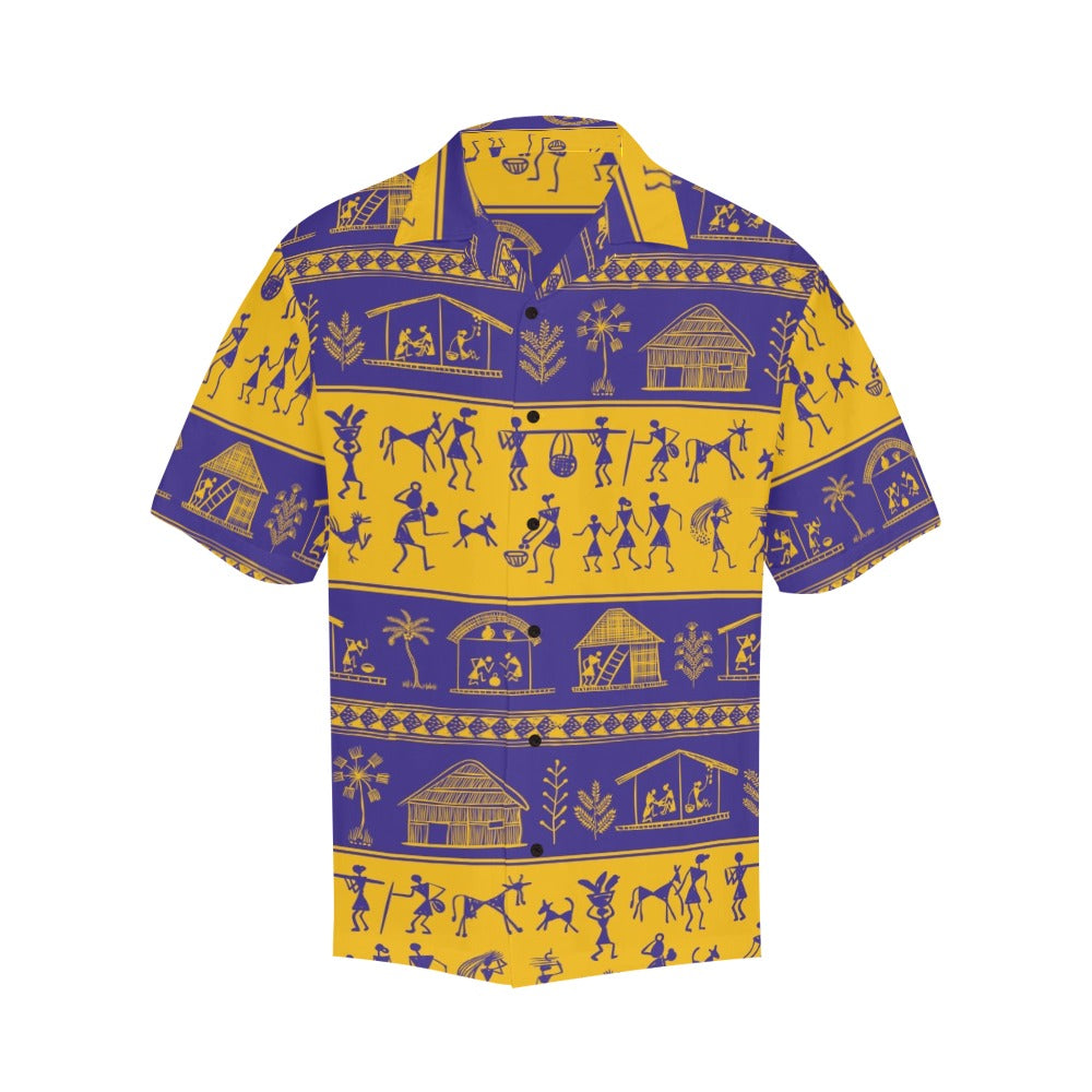 Men's Indian Varli Pattern Abstract Half Sleeve Shirt