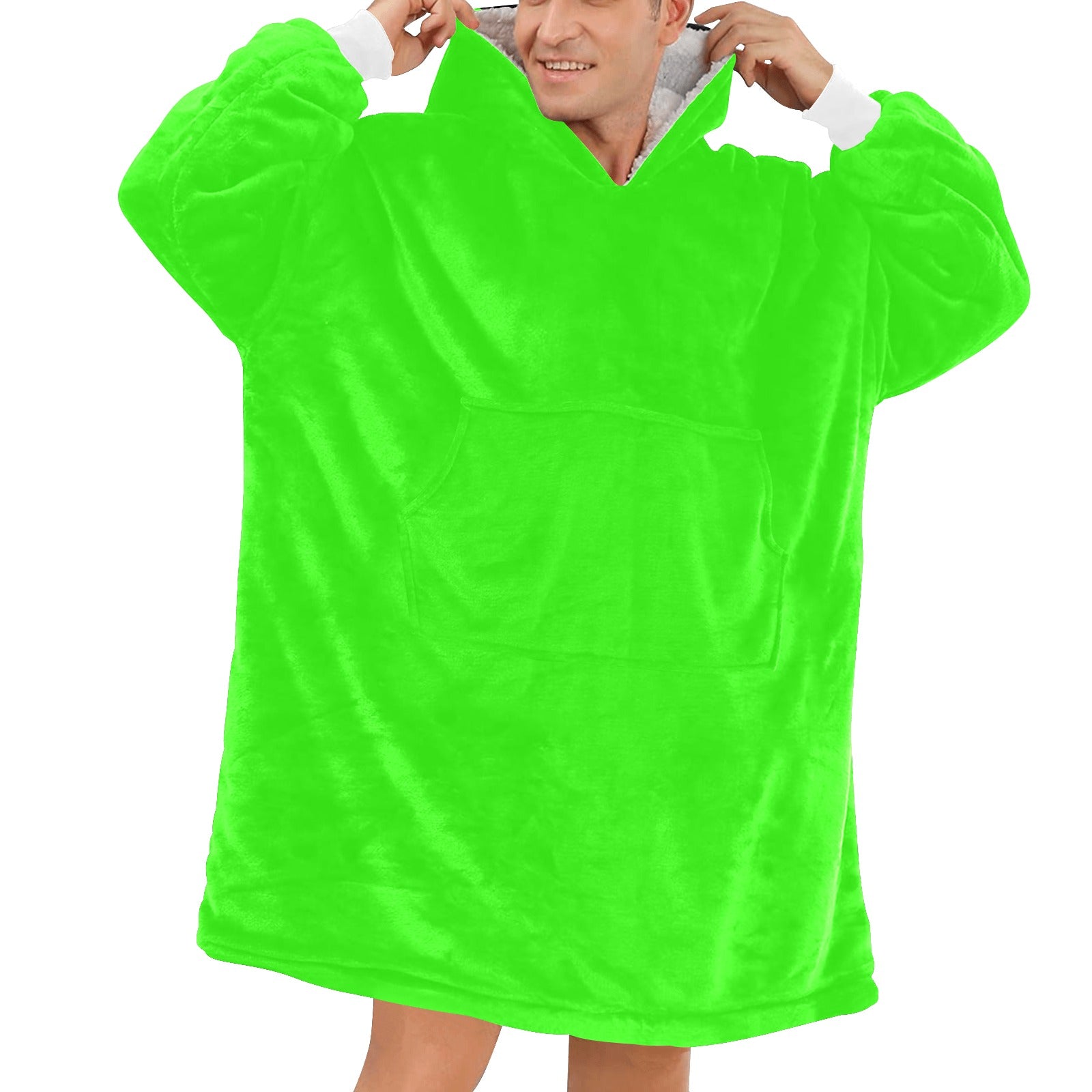 Men's Electric Green Solid Blanket Hoodie