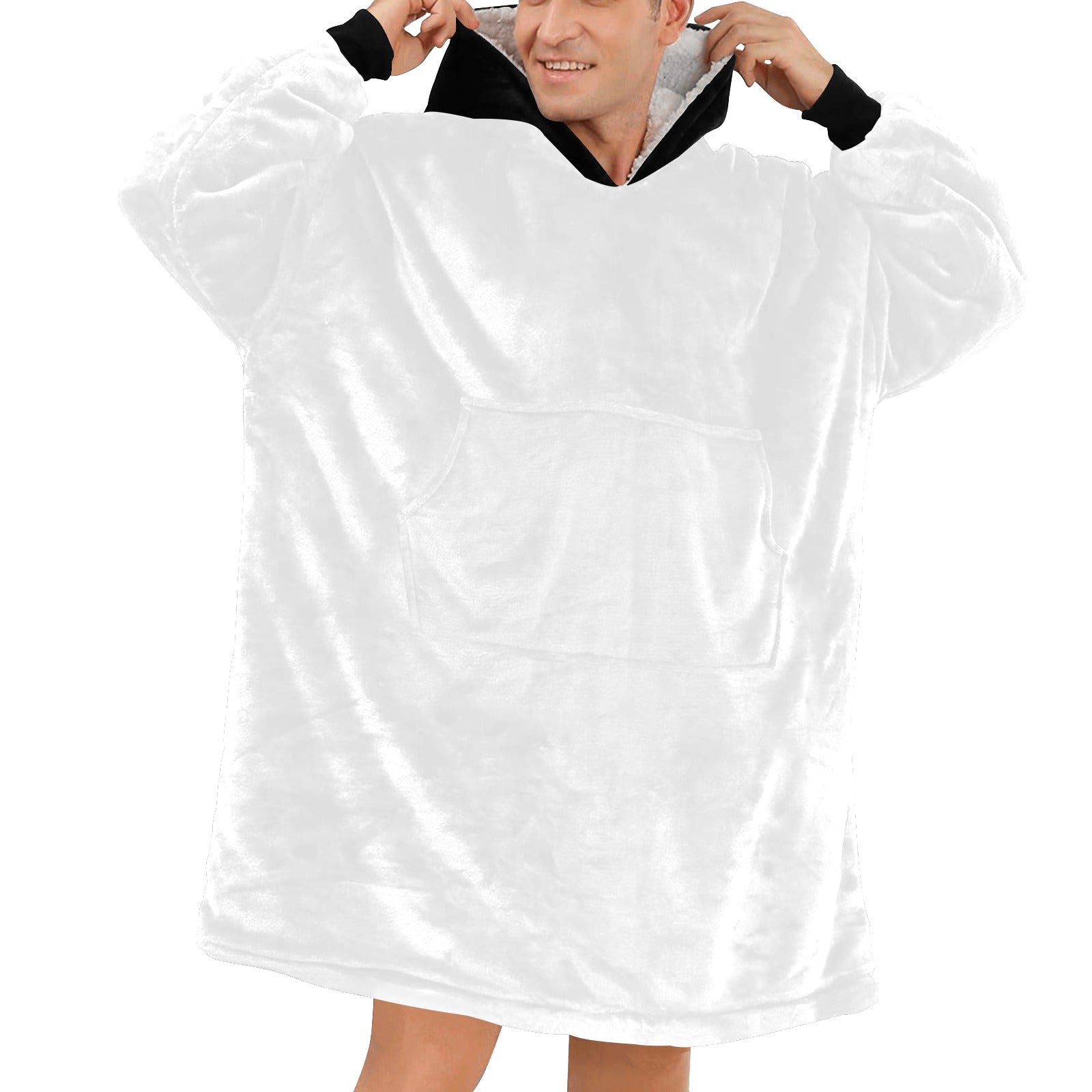 Men's White & Black Solid Blanket Hoodie