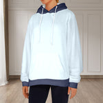 Women's Alice Blue & Charcoal Solid Flannel Hoodie