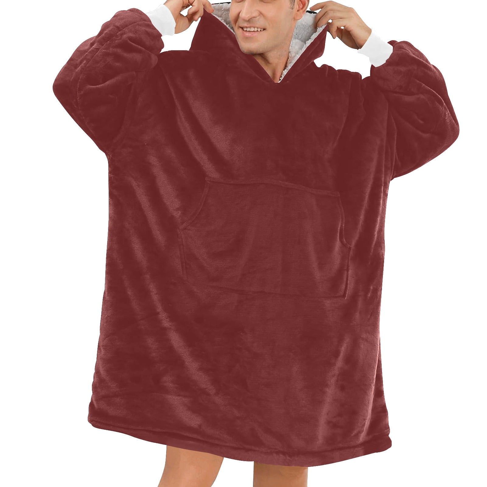 Men's Wine Solid Blanket Hoodie