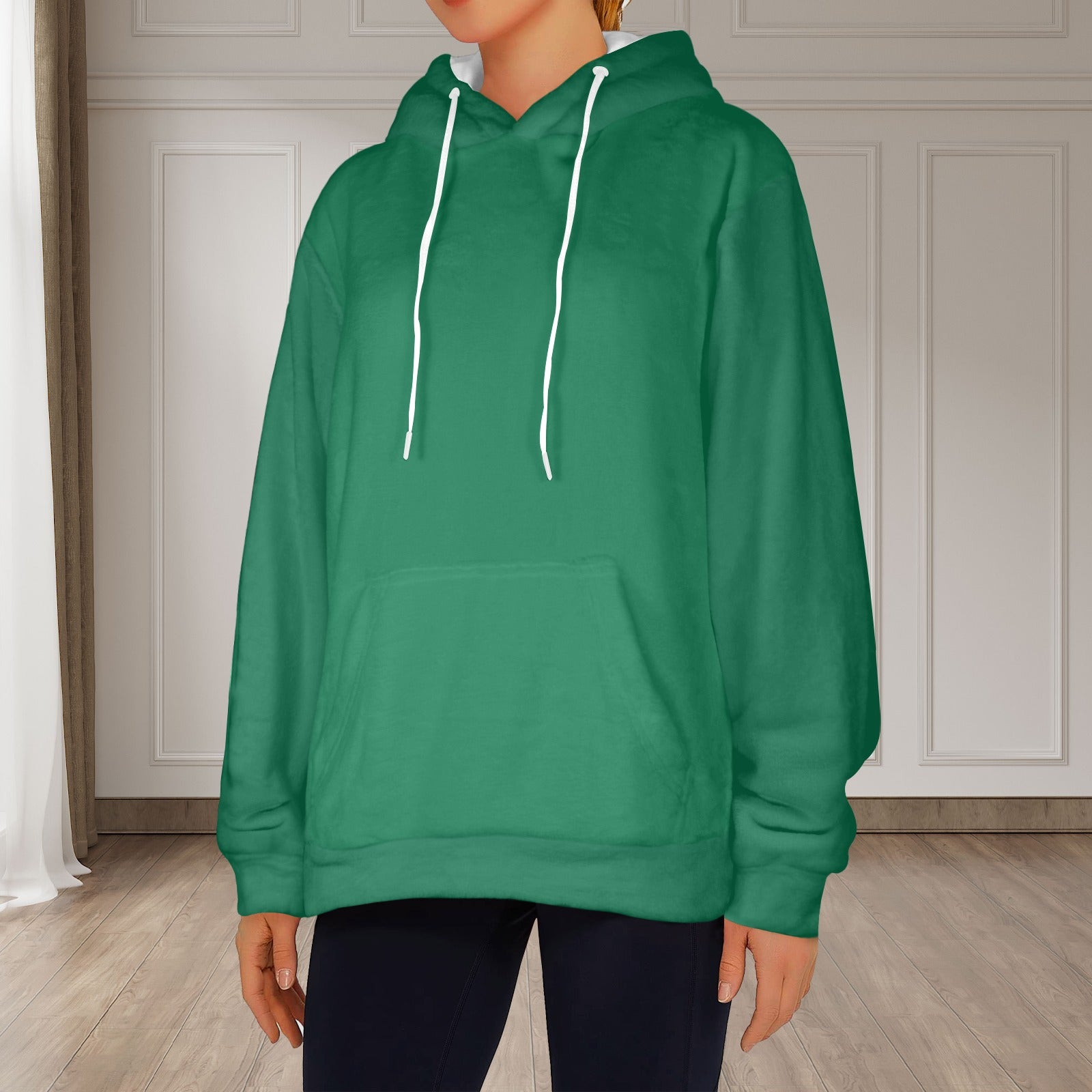 Women's Bottle Green Solid Flannel Hoodie
