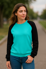 Women's Aqua Blue & Black Solid Sweatshirt