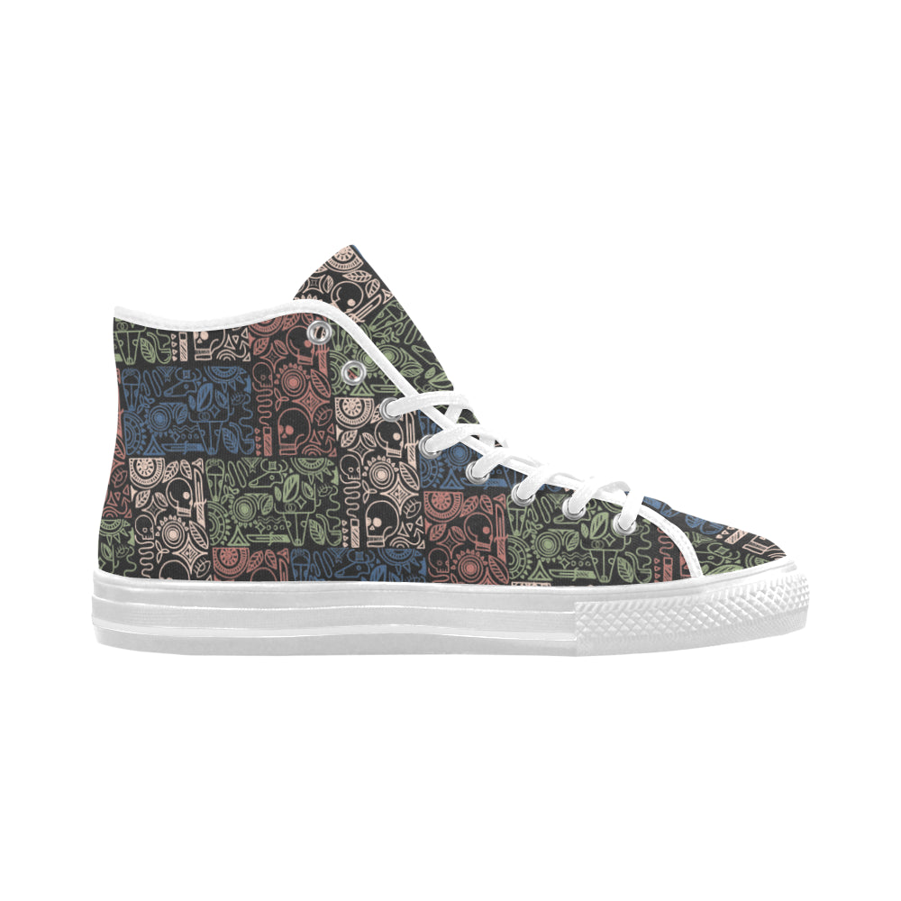 Men's Skull Doodle Print Canvas High Top Shoes