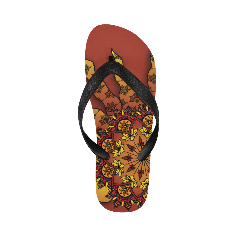 Women's Glowing Sun Mandala Print Abstract Flip Flops