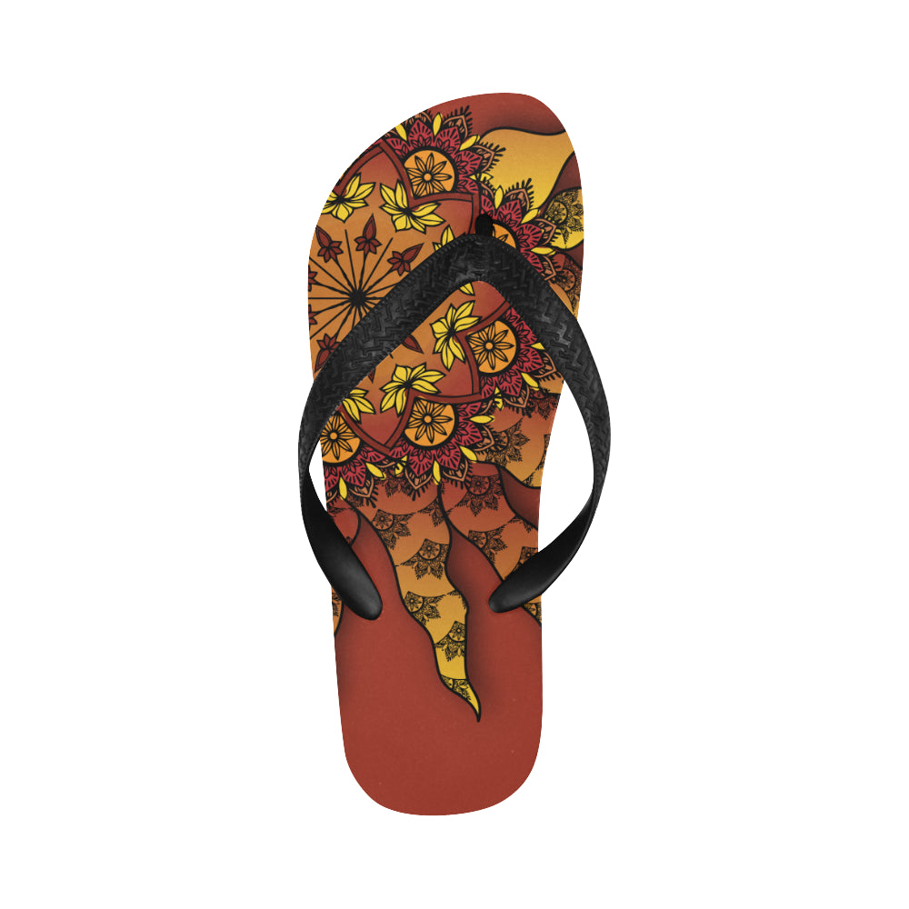 Women's Glowing Sun Mandala Print Abstract Flip Flops