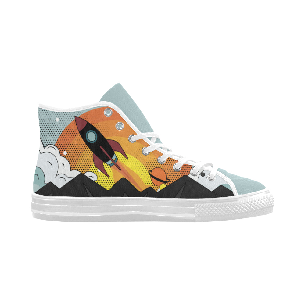 Men's Flying Rocket Pop Art Print Canvas High Top Shoes